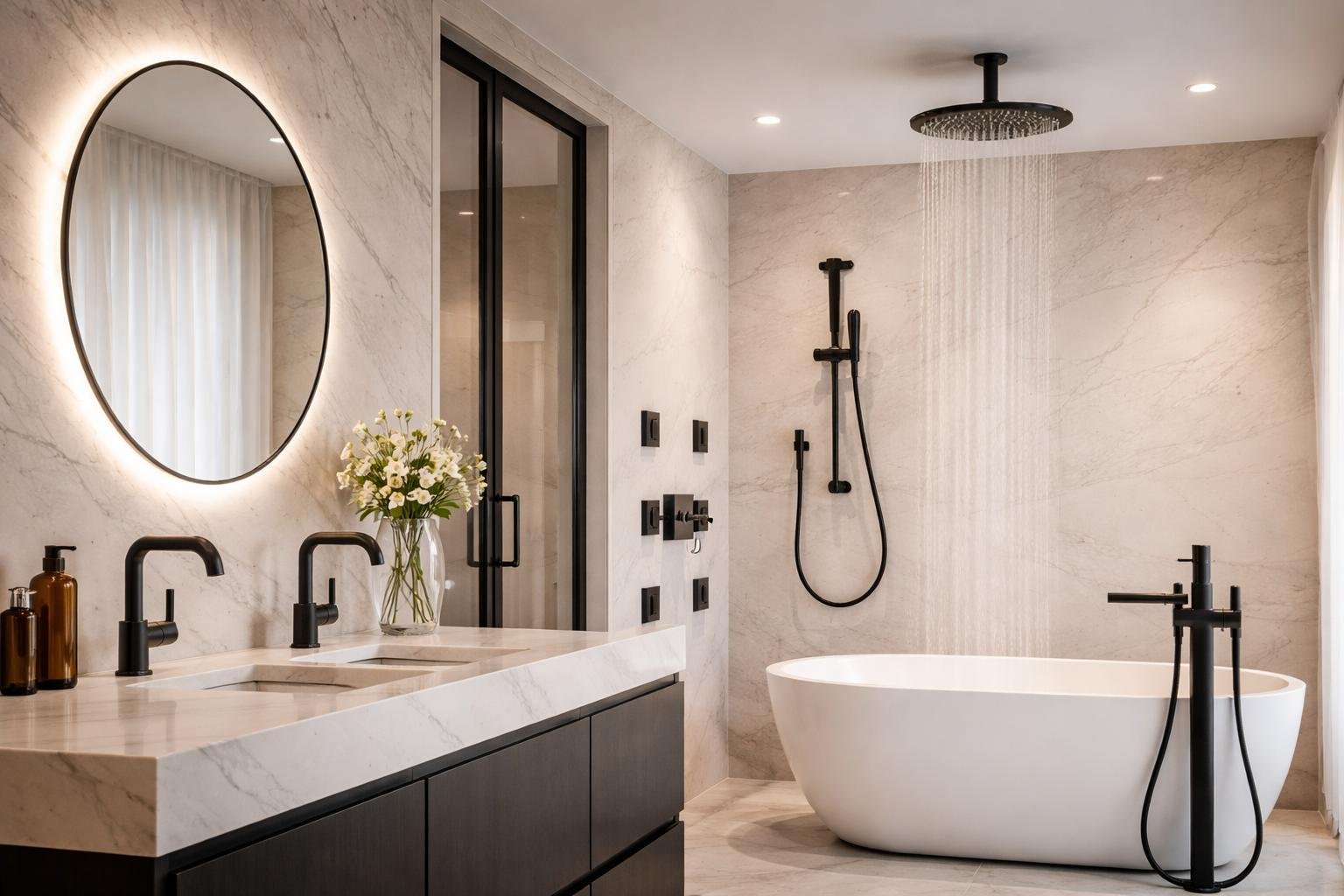 Salle de bain rénovée avec douche à l'italienne